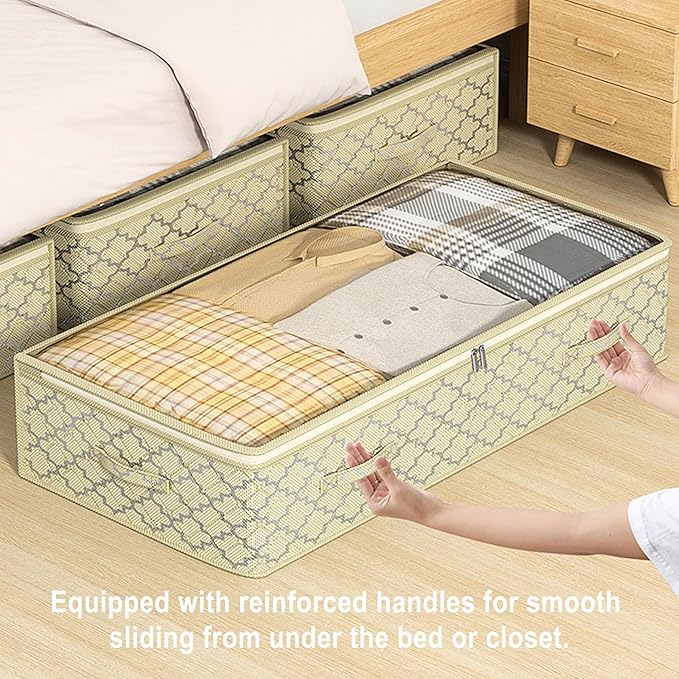 Foldable Under Bed Storage–Under Bed Storage Containers Non-Woven Fabric with Dual Zipper, Closet Organizers for Clothing, Bedding–Space-Saving Storage For Bedroom (7 in)-NeatNest