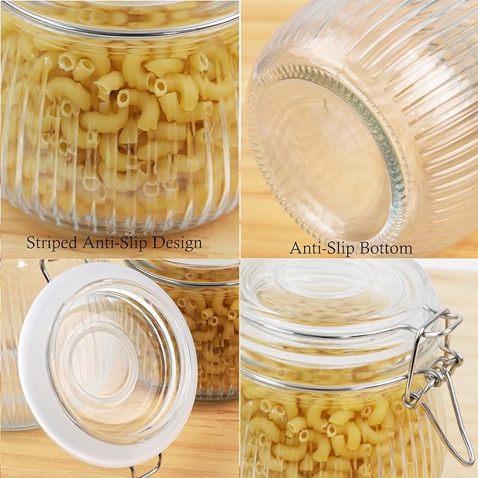 GMCOZY Glass Jars With Airtight Lid 24 Oz Wide Mouth Mason Storage Jars Air Tight Sealed Canisters With Clamp Lids For Refrigerator Kitchen Pantry Fruit Sugar Nuts Preserves Tea Coffee Beans 2 Set