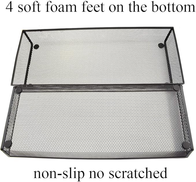 HAHIYO Stackable Mesh Tray Cup 15 x 6 x 2 inches Sturdy Container for Desk Drawer Organizer Collection for Home Office School kitchen Soft Foam Feet No Sharp Edges 1 Pack Black-NeatNest