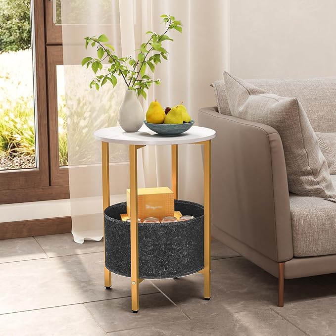 Giantex Round End Table Set of 2, Small Side Tables w/Removable Fabric Basket, Modern Bedside Tables w/Metal Frame, Sofa Couch Accent Tables for Small Space Living Room, Nightstand for Bedroom
