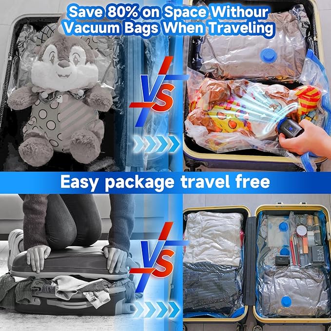 Travel Vacuum Storage Bags Combo Portable Wireless Electric Pump,9 Pack Compression Bags for Travel,Space Saver Vacuum Storage Bags for Clothing and Luggage-NeatNest