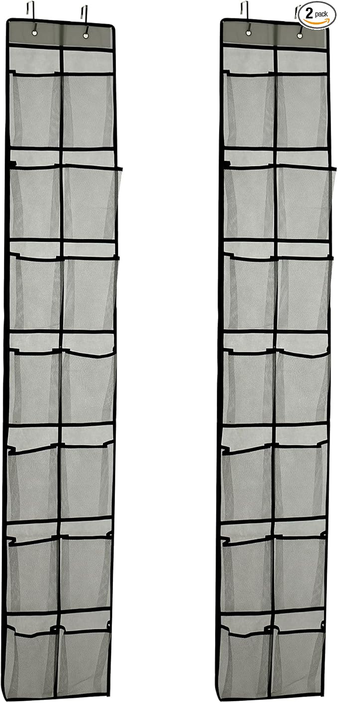 Over The Door Shoe Organizer, 14 Large Mesh Pockets Hanging Shoe Rack for Closet Organizers and Storage, Gray, 2-pack (gray)-NeatNest