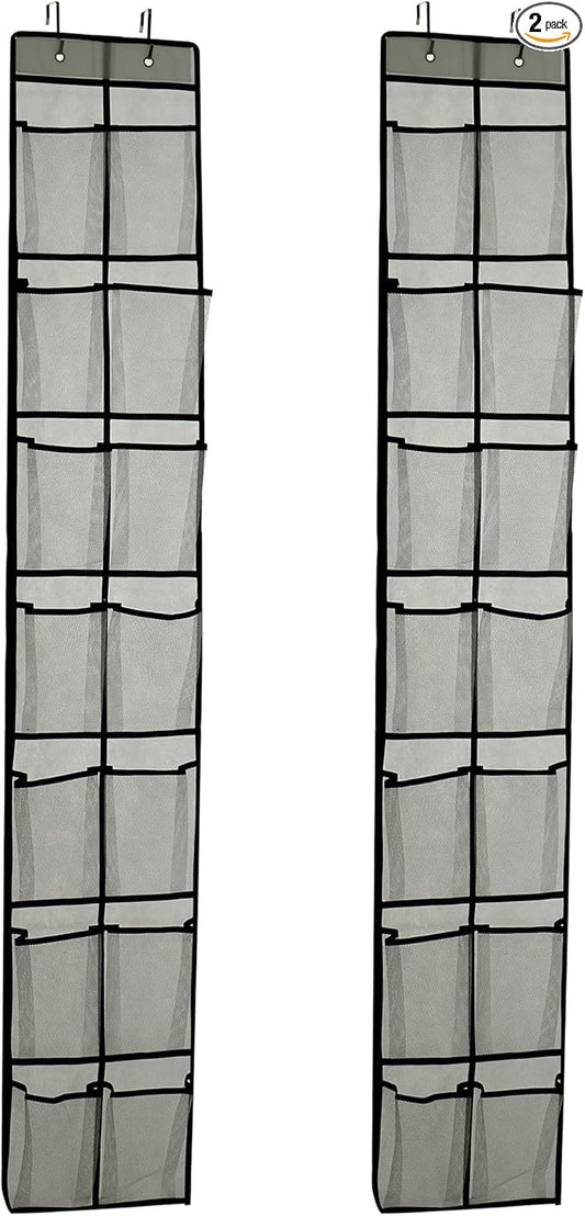 Over The Door Shoe Organizer, 14 Large Mesh Pockets Hanging Shoe Rack for Closet Organizers and Storage, Gray, 2-pack (gray)-NeatNest