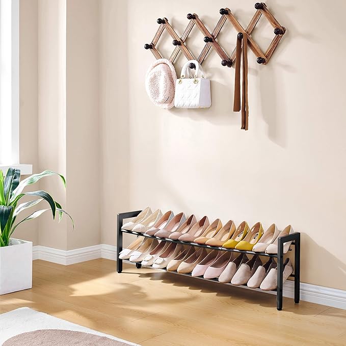 FAVOOSTY 2-Tier Expandable Shoe Rack, Adjustable Shoe Shelf Storage Organizer Space Saving Metal Free Standing Shoe Rack for Entryway Closet Doorway, Black-NeatNest