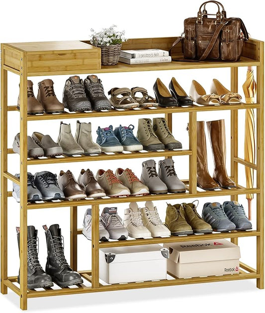Bamworld Shoe Rack for Front Door Entrance Bamboo Shoe Organizer with Storage Box Free Standing Shoe Cabinet Shoe Storage Shelf for entryway, Closet and Doorway (Natural)-NeatNest
