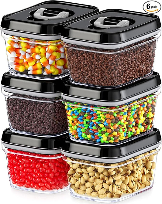 DWËLLZA KITCHEN Mini Airtight Food Storage Containers with Lids – Set of 6 Clear Plastic Small Pantry Containers for Spices, Candy, Nuts, Coffee or Tea, BPA-Free, Keeps Food Fresh & Dry-NeatNest