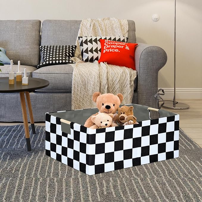 Checkered Storage Basket Room Decor Gifts Basket Foldable Nursey Box Kids Hamper Storage Cube for Women Closet Organizer Boys Car Toys Bins with Handles-NeatNest