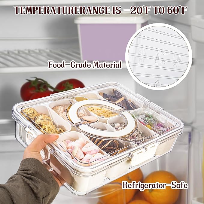 Amzcku Divided Serving Tray with Lid and Handle - Snackle Box Charcuterie Container (Pack of 2)-NeatNest
