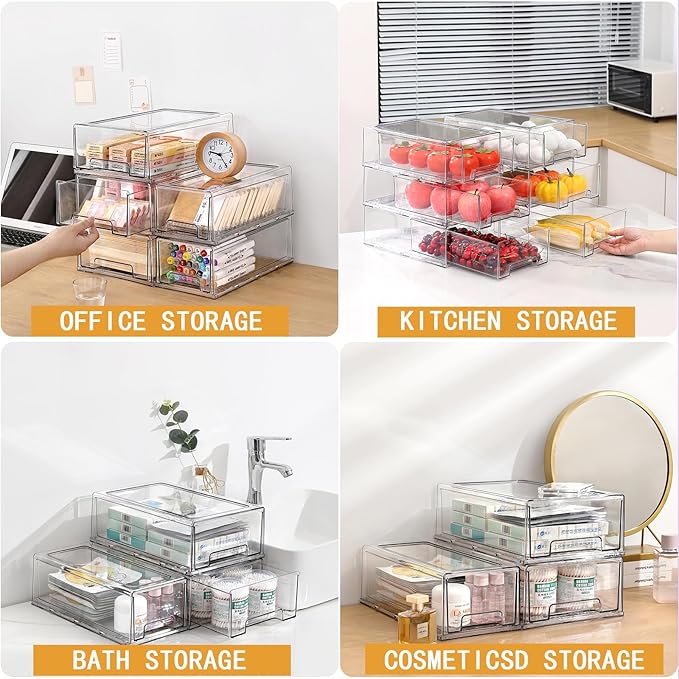 clear Drawer-Type Plastic Storage Box Bins Organizer，Family First Aid Kits Medicine cabinet Box Organizer,Closet ，Shelf，Ointments, Adhesive Bandages，Cosmetics,Office Items (clear, 2L)-NeatNest