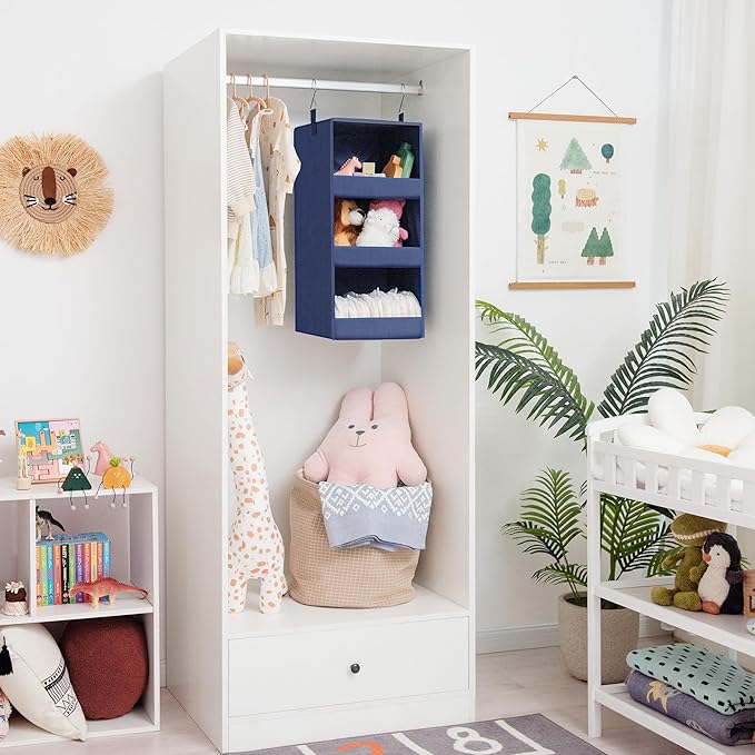 GRANNY SAYS 3-Shelf Closet Organizers and Storage, Foldable Hanging Closet Organizer, Closet Hanging Shelves with 2 Metal Hooks, Leak-Proof Hanging Organizer for Closet, Navy, 2-Pack-NeatNest