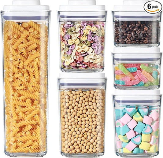 Food Airtight Containers storage with Lids 6 Pack One Button Open/POP UP/Kitchen Storage Organization for Coffee Tea Brown Sugar Cereals 350ml/700ml/950ml/1800ml