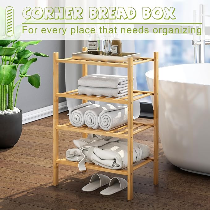BMOSU 4-Tier Bamboo Small Shoe Rack Premium Stackable Shoe Shelf Storage Organizer for Hallway Closet Living Room Entryway Organizer (Natural Bamboo)-NeatNest
