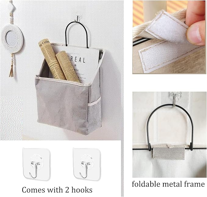 2 Pack Wall Hanging Storage Bag, Hanging Organizer Bag with Sticky Hook, Wall Organizer for Dormitory Bathroom Bedroom Kitchen (Grey)-NeatNest
