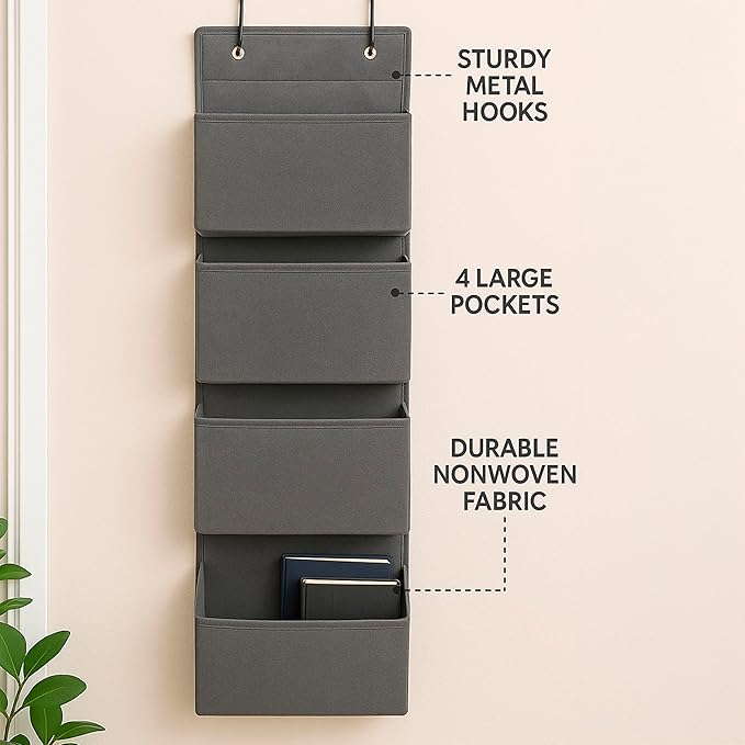 Joyful Moose Over the Door Hanging Organizer Closet Storage Bins Grey-NeatNest
