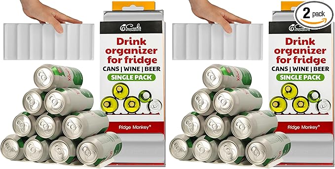 Fridge Monkey Mat - Wine & Soda Can Organizer for Refrigerator - Drink Organizer Holder Makes Cans & Bottles Stackable for Easy Storage - Space Saver for Refrigerator Organization - Cream (2 Pack)