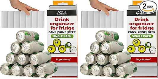 Fridge Monkey Mat - Wine & Soda Can Organizer for Refrigerator - Drink Organizer Holder Makes Cans & Bottles Stackable for Easy Storage - Space Saver for Refrigerator Organization - Cream (2 Pack)