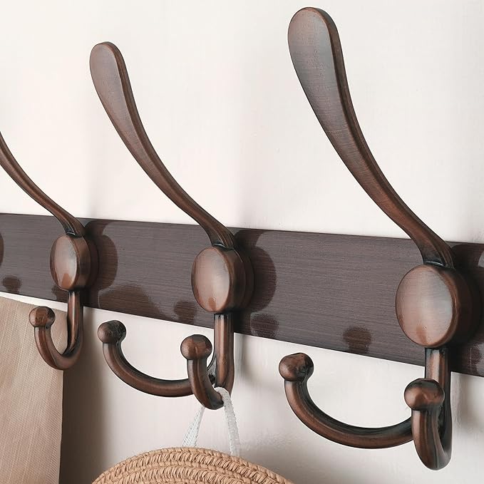 Dseap Wall Mounted Coat Rack - 5 Tri Hooks, Heavy Duty, Stainless Steel, Metal Coat Hook Rail for Coat Hat Towel Purse Robes Mudroom Bathroom Entryway,Antique Copper-NeatNest