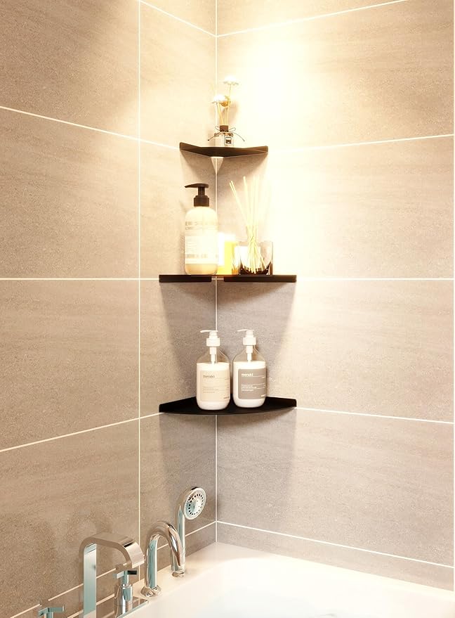 Corner Shelf - Heavy Duty 3.0mm Aluminum Alloy Wall Mounted Floating Shelf for Bathroom, Kitchen, Living Room, Office, Bedroom & Dorm - Black-NeatNest