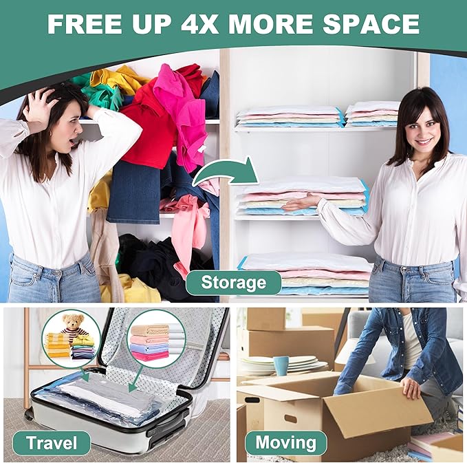 Vacuum Storage Bags, Space Saver Bags, Vacuum Sealed Bags for Comforters, Blankets, Clothes Storage, Hand Pump Included, 6-Jumbo-NeatNest