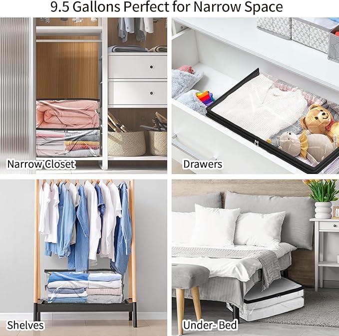 Fixwal 4pcs Clear Storage Bags for Clothes with Zipper, 35L/9.5Gal Small Plastic Closet Organizers for Blankets Sweaters Bed Sheets Comforters Toys-NeatNest