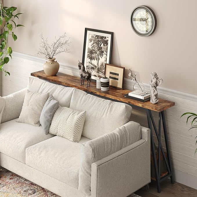 78.7" Console Table, Industrial Entryway Table, Extra Long Sofa Table Behind Couch, X-Shaped Support, for Entryway, Hallway, Living Room, Rustic Brown CTHR5001-NeatNest