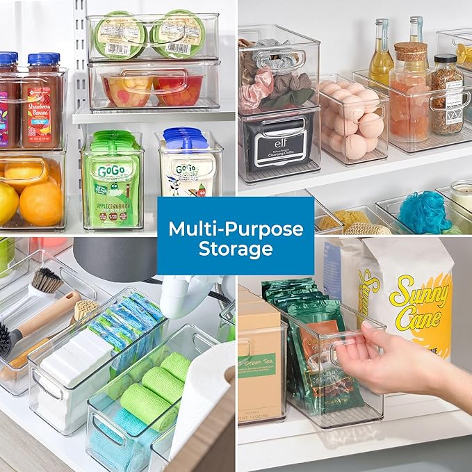 iDesign Stackable Pantry Bin with Handles for Kitchen, Fridge, or Freezer, Clear, Made in USA