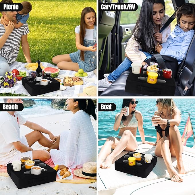 STBoo Couch Cup Holder Pillow Tray - Sofa Drink Cup Holder Cozy Buddy | Bed Caddy Organizer for Remote, Snacks Beverage, Phones, Tablet | Use it on Car, Pack, Beach, RV, Boat, Bedroom (Black)-NeatNest
