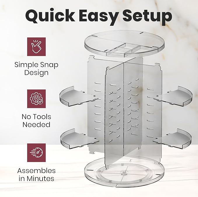 Masirs 360 Rotating Makeup Organizer - Adjustable Shelf Height and Fully Rotatable - The Perfect Round Spinning Cosmetic Organizer for Bedroom Dresser or Vanity Countertop Storage (Clear)-NeatNest