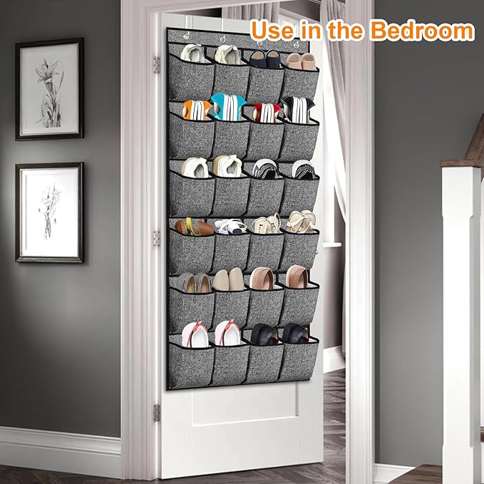 Over the Door Shoe Organizer, Hanging Shoe Rack Storage Holder with 24 Large Pockets for Closet Door, Men Women Kids Shoes, Cruise (Black)-NeatNest