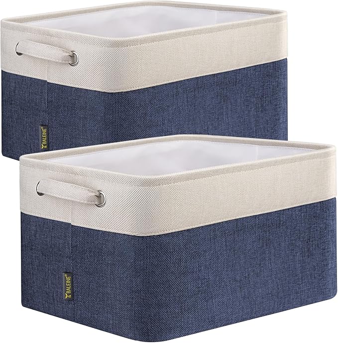 BALEINE 2 Pack Fabric Storage Bins for Shelves, Linen Storage Baskets for Organizing, Decorative Closet Bins for Clothes, Home (Navy Blue, 15"x11"x9.5") ﻿-NeatNest