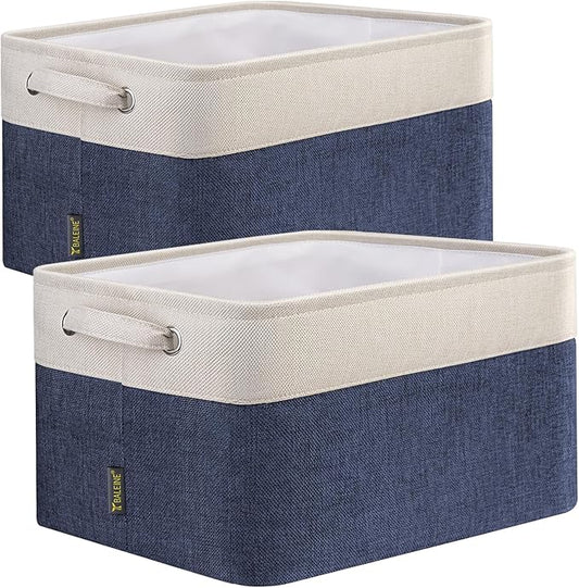 BALEINE 2 Pack Fabric Storage Bins for Shelves, Linen Storage Baskets for Organizing, Decorative Closet Bins for Clothes, Home (Navy Blue, 15"x11"x9.5") ﻿-NeatNest