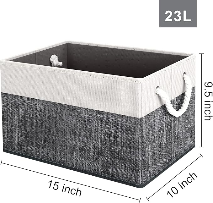Fab totes Storage Bins [3-Pack], Foldable Storage Baskets for Organizing Toys, Books, Shelves, Closet, Large Storage Box with Rope Handles, Sturdy Organizer Bins, White & Black-NeatNest
