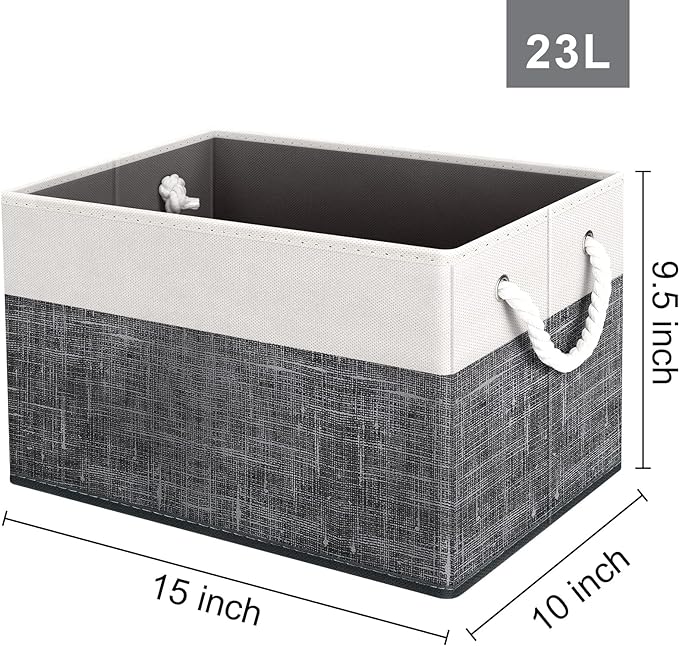 Fab totes Storage Bins [6-Pack], Foldable Storage Baskets for Organizing Toys, Books, Shelves, Closet, Large Storage Box with Rope Handles, Sturdy Organizer Bins, White & Black-NeatNest
