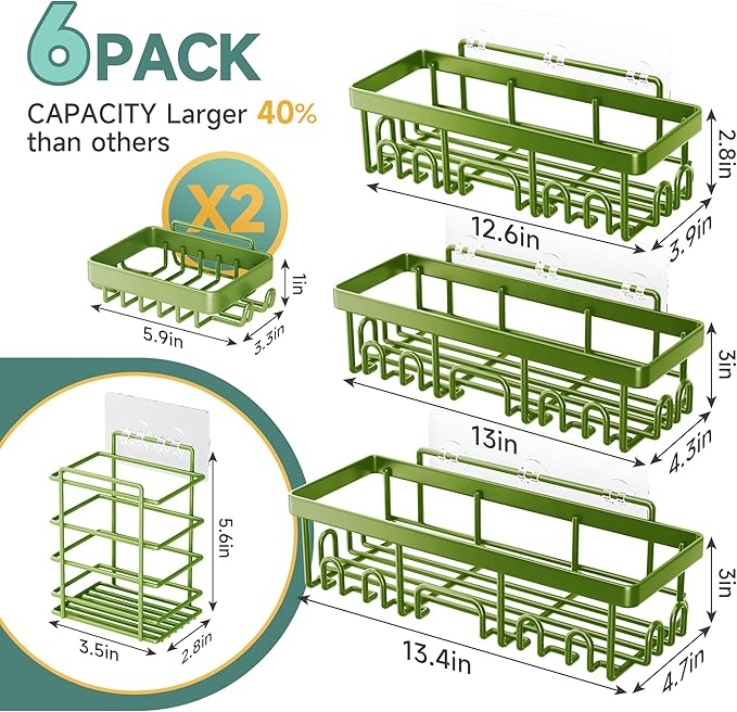 Veken Rustproof & Waterproof Shower Caddy 6-Pack, No Drilling Adhesive Shelves Rack with Soap Holder, Large Capacity Bathroom Organizers and Storage, Wall-Mounted Kitchen & Home Decor-NeatNest