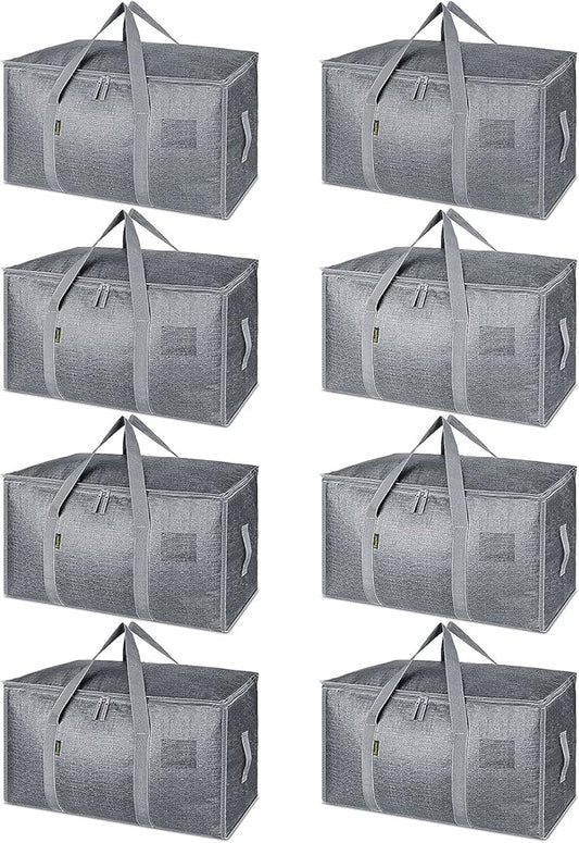 BALEINE 8-Pack Oversized Moving Bags with Reinforced Handles, Heavy-Duty Storage Tote for Clothes, Moving Supplies (Winter Grey, 8-Pack)-NeatNest