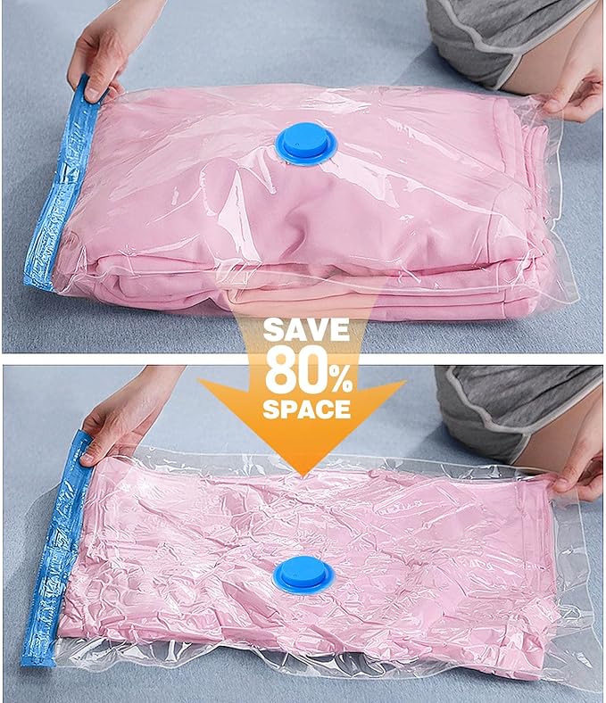 6 Pack Vacuum Storage Bags, Vacuum Seal Bags for Clothing with Hand Pump, 2 Jumbo+2 Large+2 Medium, 80% Space Saver Bags for Clothes, Pillows, Comforters and Blankets, Home Travel Essentials(6 Combo)-NeatNest