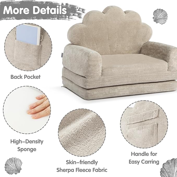 2-in-1 Kids Couch, Toddler Couch Fold Out, Comfy Toddler Chair, Convertible Kids Sofa to Lounger with Pocket and Removable Cover-NeatNest