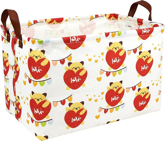 Easter Basket for Gifts Empty Cute Heart Large Gift Basket Decorative Storage Bin for Kid and Baby Room Décor (Cat Love)-NeatNest