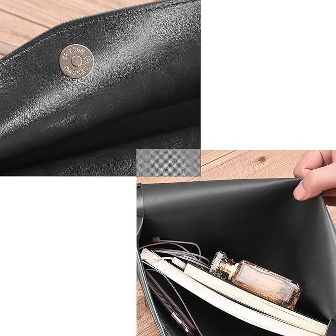 Enyuwlcm PU Leather A4 File Folder Document Holder Envelope Folder Case with Snap Closure for Receipt Contract Black