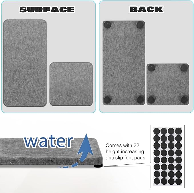 4PCS Water Absorbing Stone Tray for Sink, Fast Drying Stone Sink Tray, Water Absorbent Diatomite Trays, Diatomaceous Coaster, Stones Drying Trays for Bathroom Sinks and Kitchen Counter-NeatNest