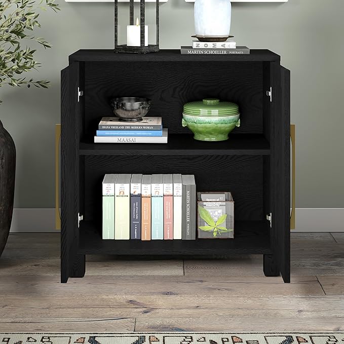 Henn&Hart 28" Wide Rectangular Accent Cabinet in Natural Black, for Home, Living Room, Bedroom, Entertainment Room, Office.