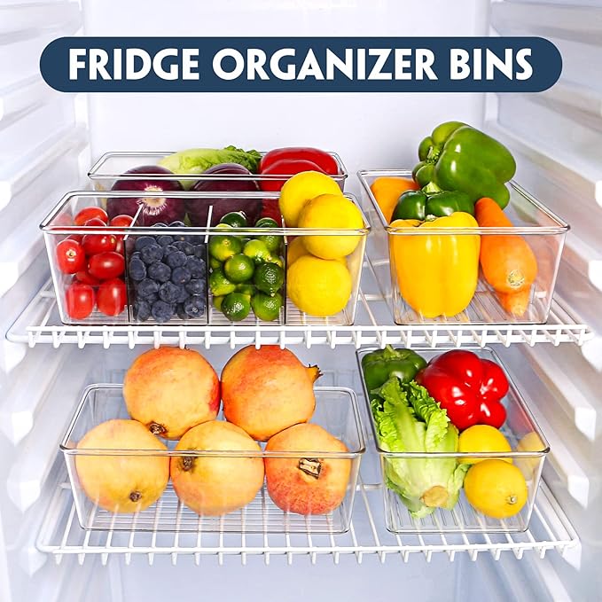 Batoto Pantry Organization and Storage Bins, Refrigerator Organizer Bins – Clear, Kitchen Organization and Storage with Dividers (2 Pack)-NeatNest