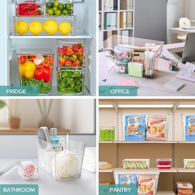 MUCHII 6 Pack Fridge Organizers and Storage, Stackable Fridge Organizer Bins with Lids, Kitchen Organizer Storage Containers for Fruit, Food, Vegetables-NeatNest