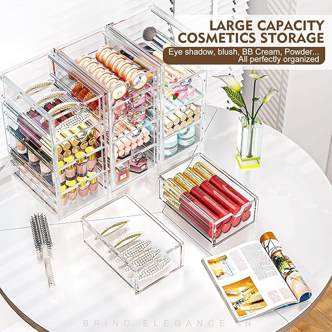 Arcylic Makeup Organzier with 11 Drawers, Clear Storage Drawers, Bathroom Makeup Organizer for Palettes, Cosmetic, and Beauty Supplies,Ideal for Vanity, Cabinet,Desk Organization-NeatNest