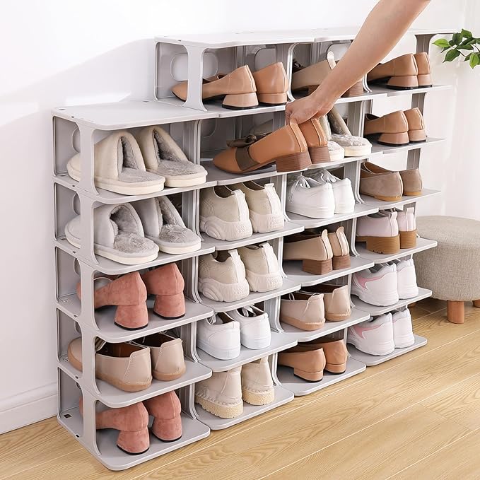 HAIXIN Shoe Rack for Closet - Stackable Shoe Organizer for Closet, Space-Saving Narrow Shoe Rack for Front Door Entrance, Grey-NeatNest