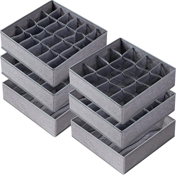 Criusia 6 Pack Large Drawer Organizer for Sock Underwear - Washable Heavy Duty Fabric Closet Organizers and Storage Bins - 90 Cells Dresser Organizer Divider for Baby Clothes, Ties, Belt (Grey)-NeatNest