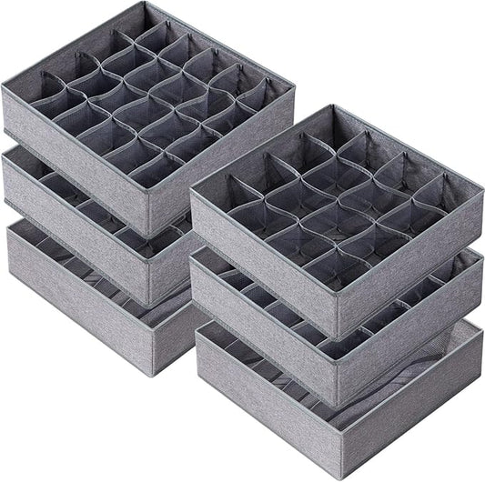 Criusia 6 Pack Large Drawer Organizer for Sock Underwear - Washable Heavy Duty Fabric Closet Organizers and Storage Bins - 90 Cells Dresser Organizer Divider for Baby Clothes, Ties, Belt (Grey)-NeatNest