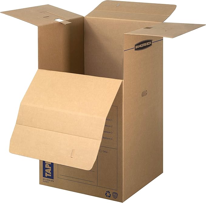 Bankers Box Tall Wardrobe Box 3 Pack, Tape-Free Design, 24-in x 24-in x 40-in (7710501)-NeatNest