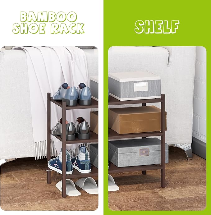 BMOSU 3-Tier Bamboo Small Shoe Rack Premium Stackable Shoe Shelf Storage Organizer for Hallway Closet Living Room Entryway Organizer(Brown)-NeatNest