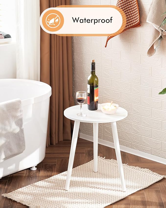Apicizon Small Round Side Tables End Table Bedroom, White Nightstand Bedside Table for Living Room, Coffee Table with White Wood Legs, 16.5 x 20.5 Inches-NeatNest